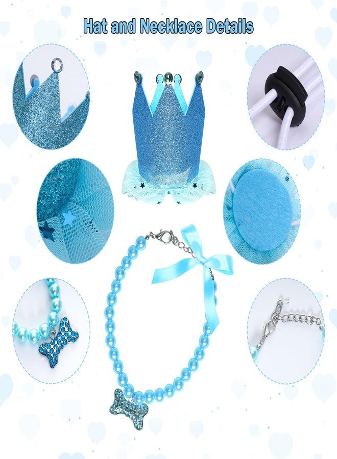 Gvhntk Dog Birthday Party Supplies Dogs Cats Birthday Costume Set Blue Tutu Skirt Dog Cat Birthday Hat Necklace for Puppy Dog Halloween Birthday Wedding Party Costume (Blue) - Image 2